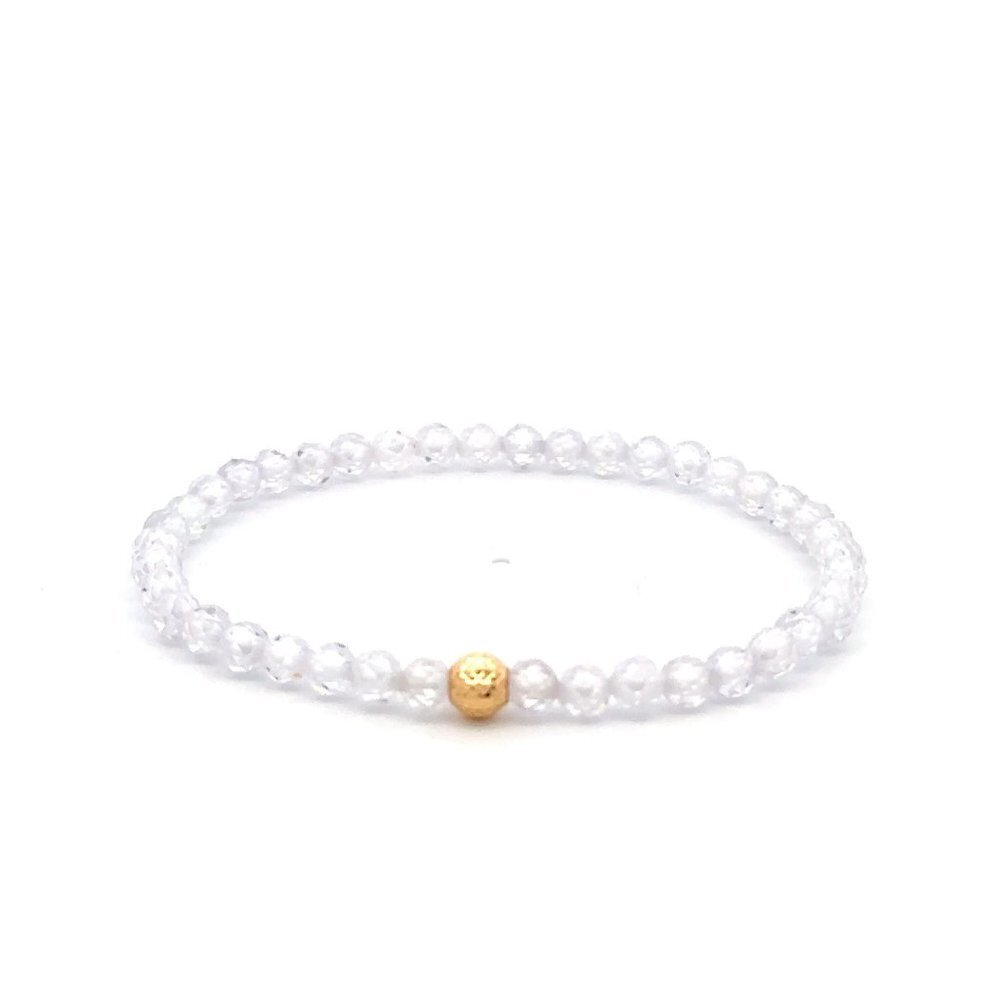 18K Gold Bead Charm Stretchable Bracelet Clear Faceted  Zircon Gemstones